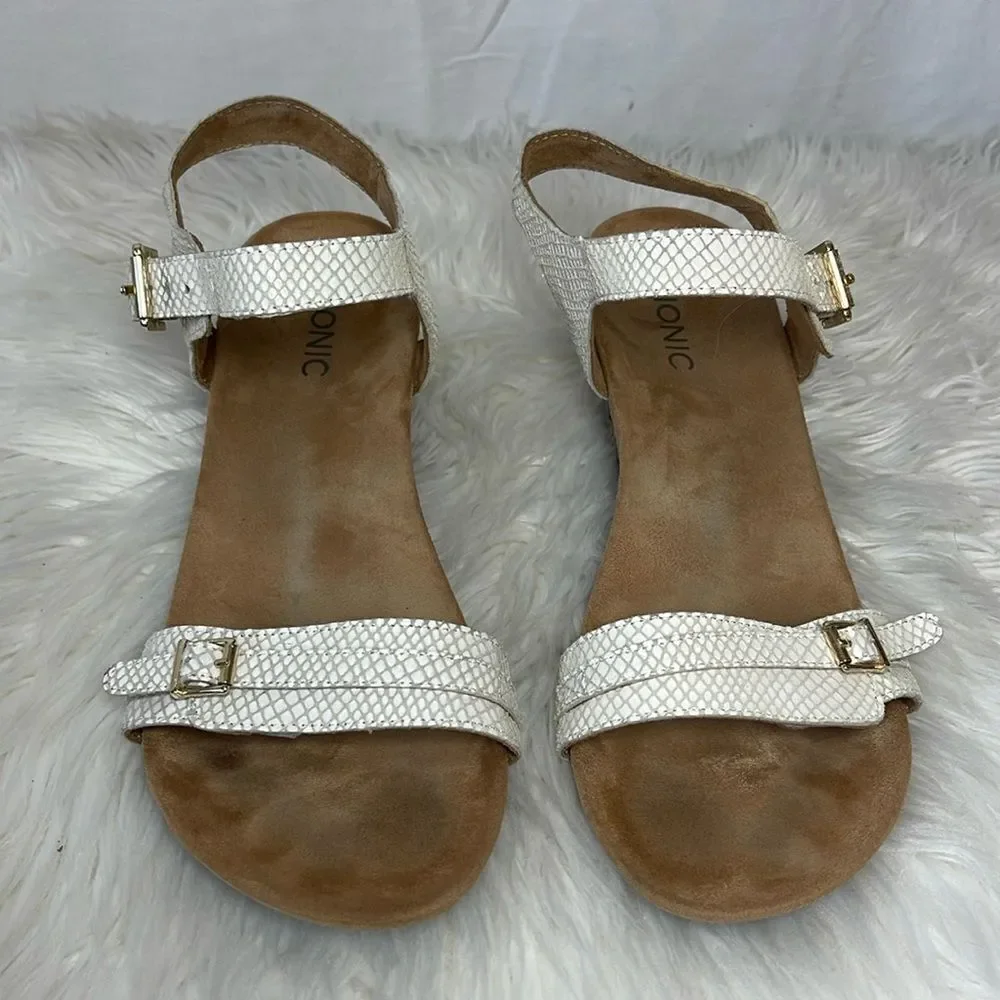 Vionic Laurie Strappy Textured‎ Leather Wedge Sandals Sz 10